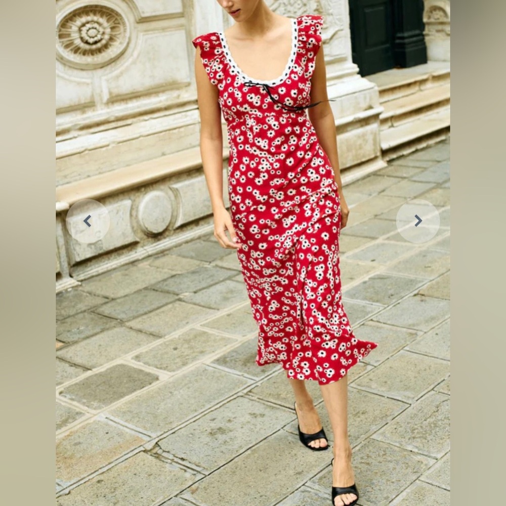 Ciao Lucia Violette Peony Print Cap Sleeved Midi Dress size XS